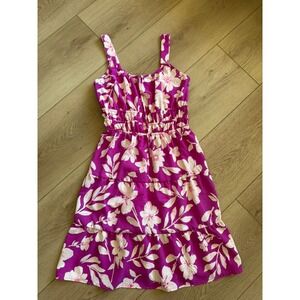 Monteau Los Angeles Womens Magenta Floral Tiered Smocked Waist Sundress Size M